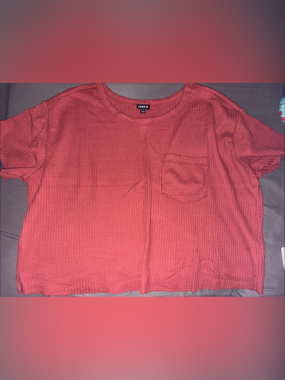 torrid coral/burnt orange waffle knit crop top with chest pocket